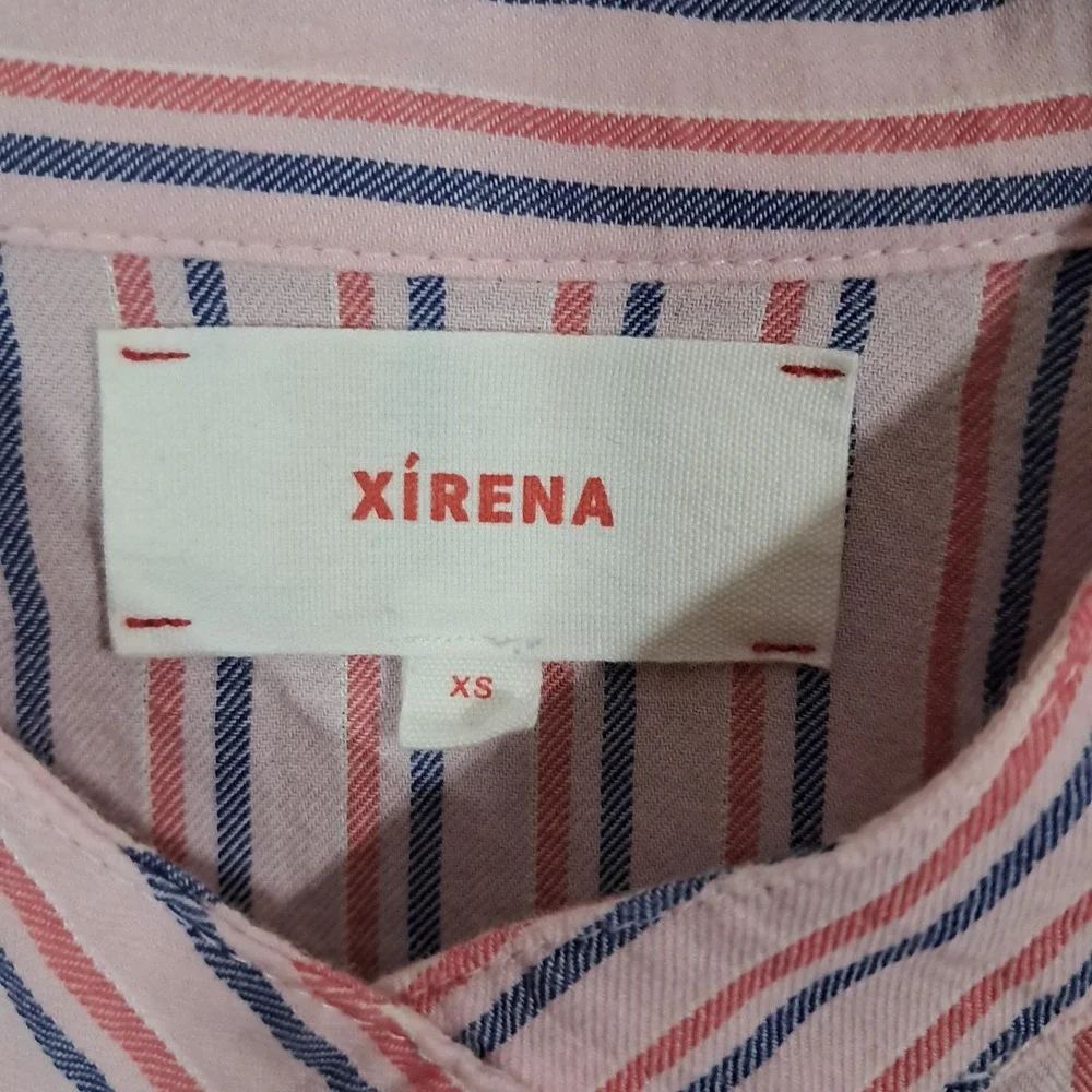 Xirena Shirt Womens‎ XS Pink Striped Long Sleeve Button Up Lightweight Oversized
